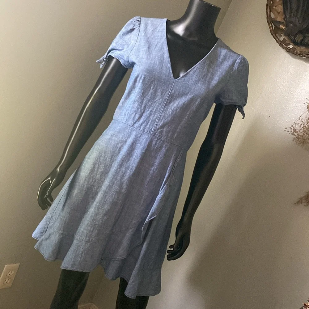 J. Crew Blue Flutter Sleeve V-Neck Sundress